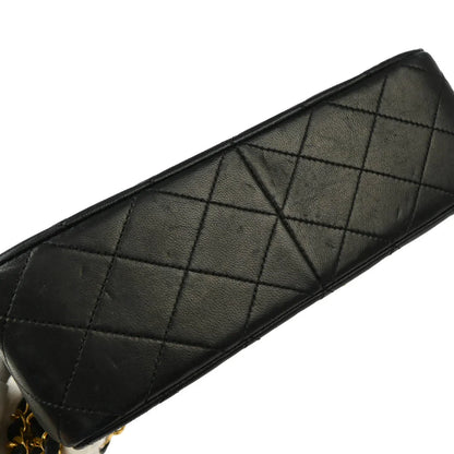Chanel 1989-1991 Black Lambskin Classic Square Flap Shoulder Bag 20