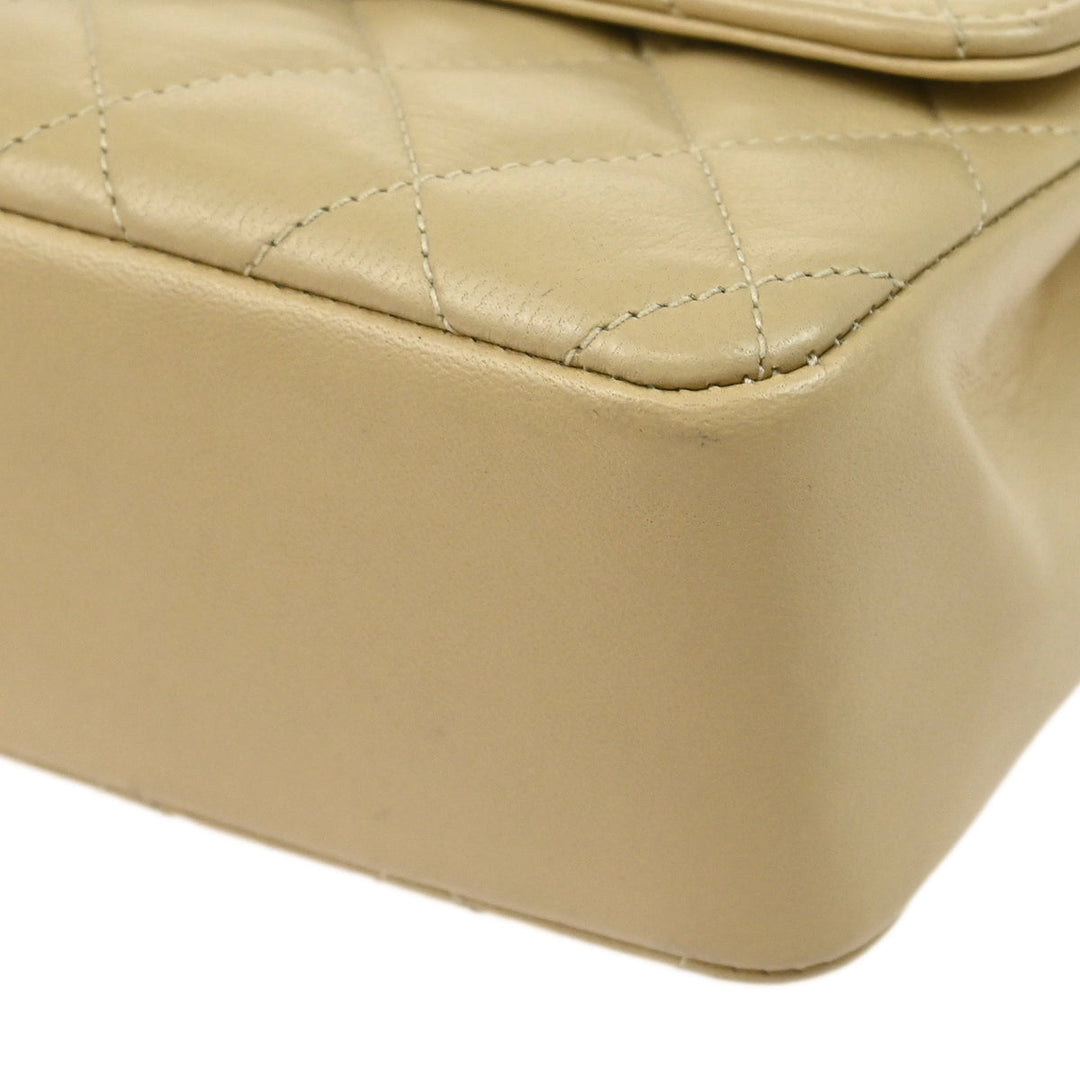 Chanel 1989-1991 Beige Lambskin Straight Flap Shoulder Bag