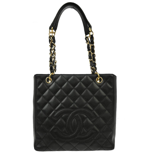 Chanel 2006-2008 Black Caviar Petite Shopping Tote PST Chain Handbag