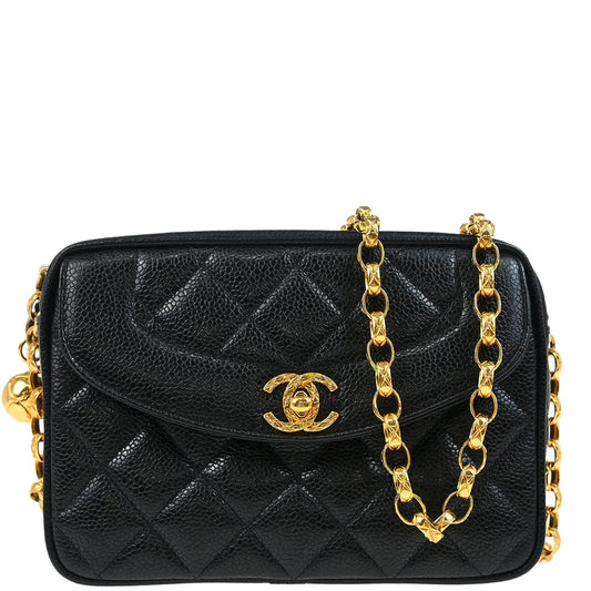 Chanel 1991-1994 Black Caviar Camera Bag Mini
