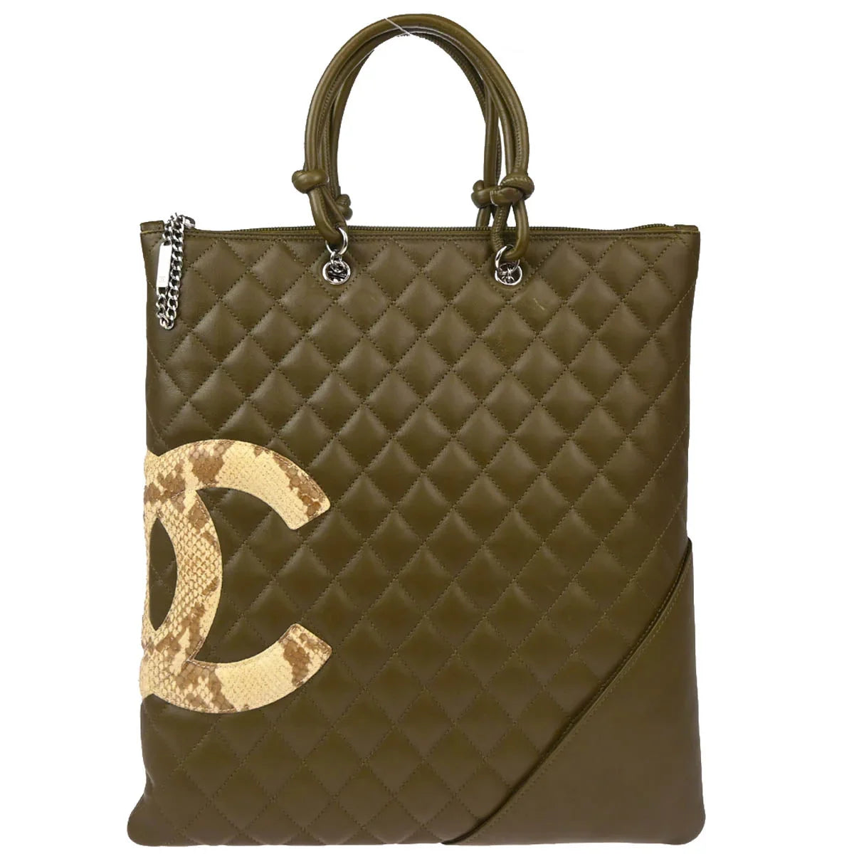 Chanel * 2004-2005 Khaki Calfskin Cambon Ligne Tote Handbag