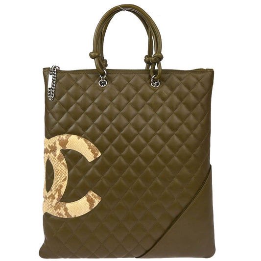 Chanel * 2004-2005 Khaki Calfskin Cambon Ligne Tote Handbag