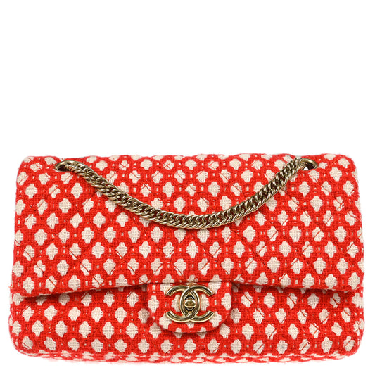 Chanel 2008-2009 Red Cotton Medium Classic Double Flap Shoulder Bag