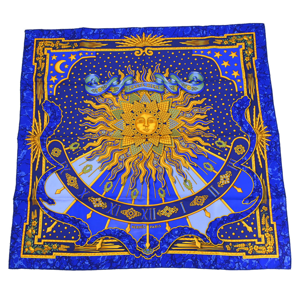 Hermes Scarf Carre 90 Carpe Diem Blue Small Good – AMORE