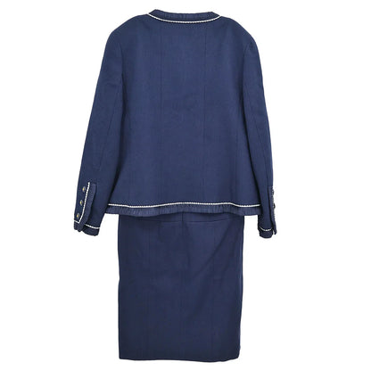 Chanel Setup Suit Jacket Skirt Navy P294 #38