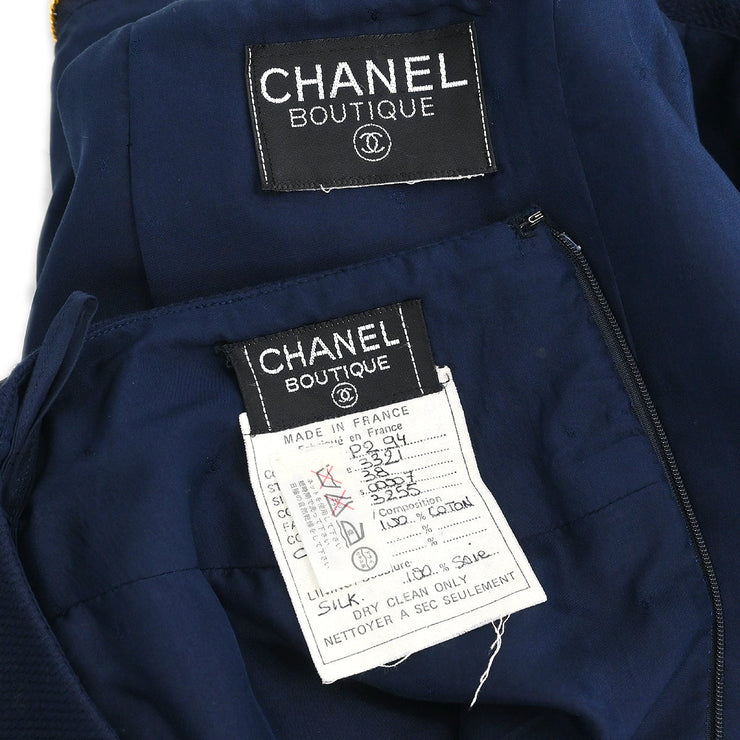 Chanel Setup Suit Jacket Skirt Navy P294 #38
