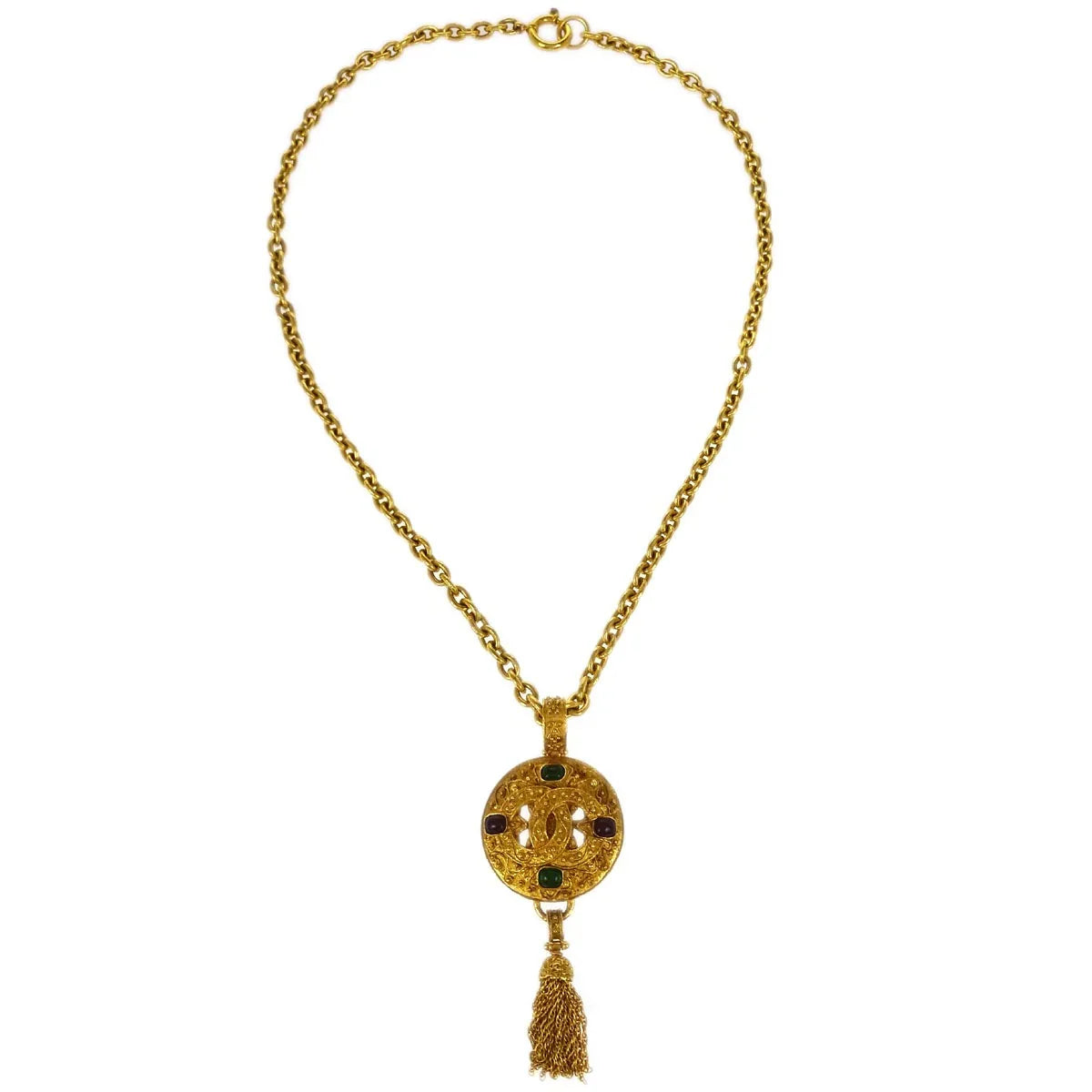 Chanel Chain Pendant Necklace Gold Gripoix 94A