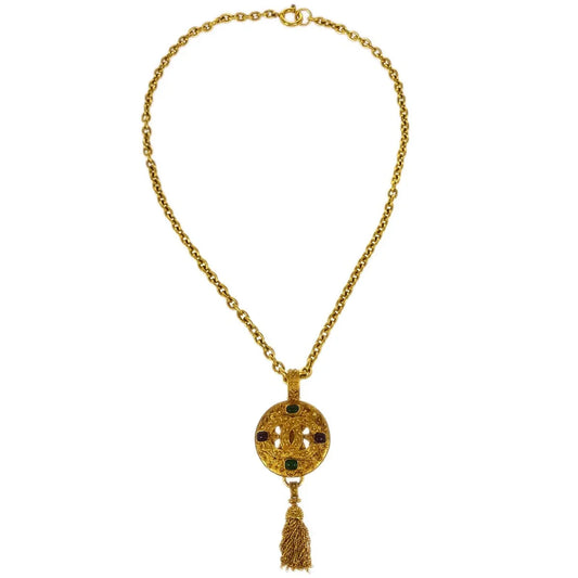 Chanel Chain Pendant Necklace Gold Gripoix 94A