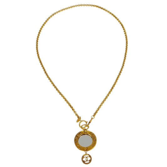 Chanel Chain Pendant Mirror Necklace Gold 28