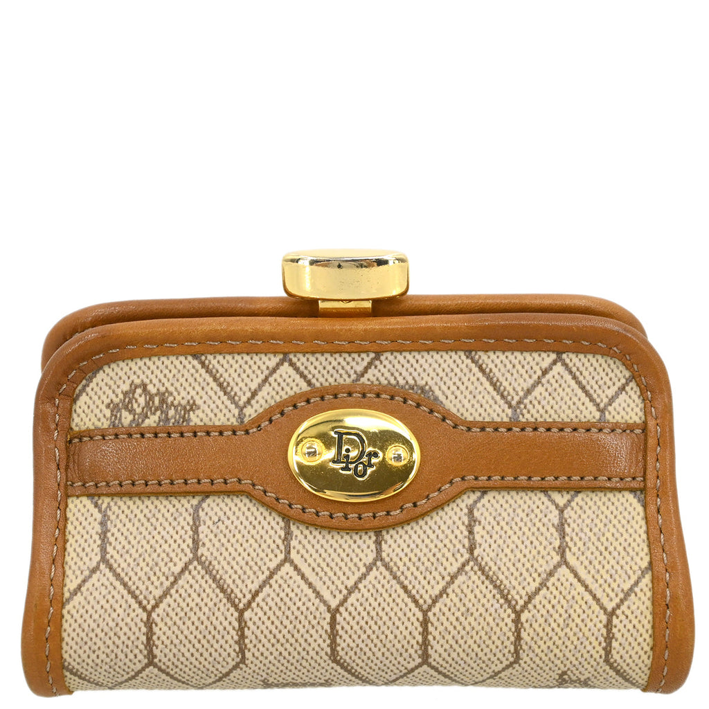 Christian Dior Beige Honeycomb Coin Case Wallet – AMORE Christian Dior Beige Honeycomb Coin Case Wallet – AMORE