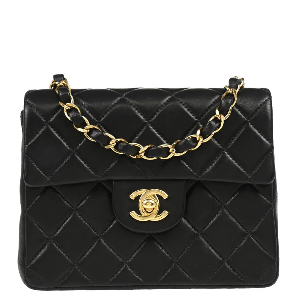 Chanel 2000-2002 Black Lambskin Mini Classic Square Flap Shoulder Bag 17