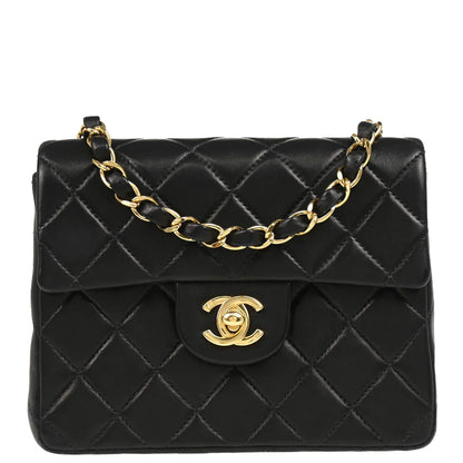 Chanel 2000-2002 Black Lambskin Mini Classic Square Flap Shoulder Bag 17