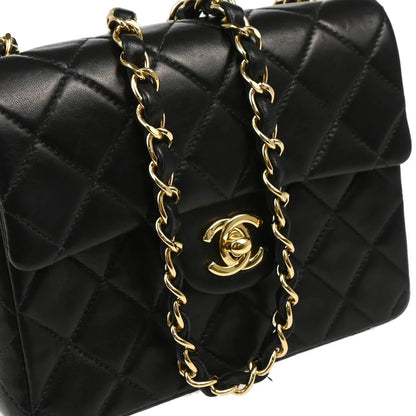 Chanel 2000-2002 Black Lambskin Mini Classic Square Flap Shoulder Bag 17