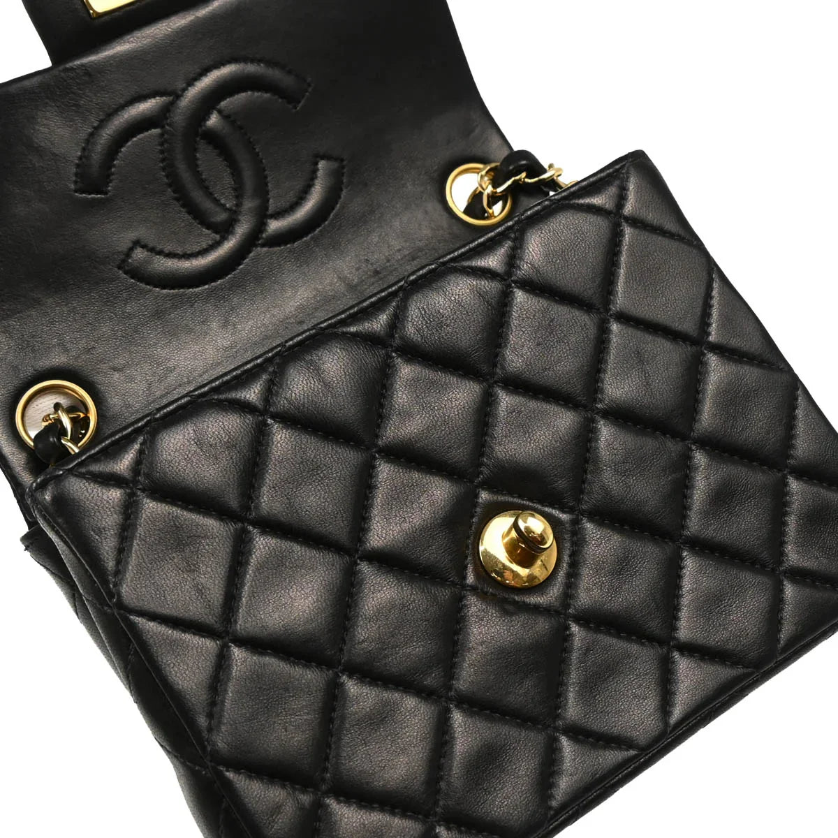 Chanel 2000-2002 Black Lambskin Mini Classic Square Flap Shoulder Bag 17