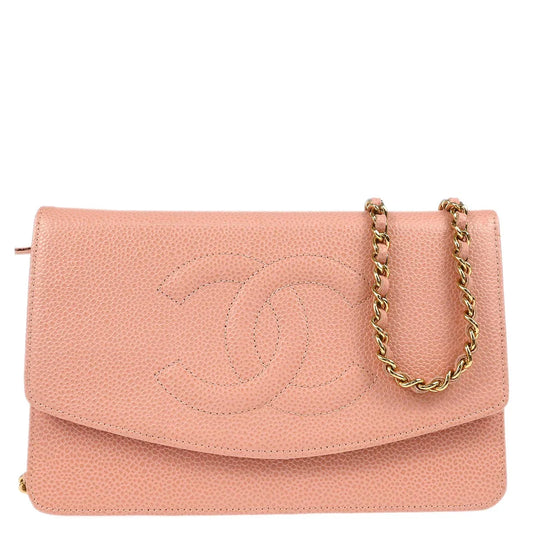 Chanel 2003-2004 Pink Caviar Timeless WOC Chain Shoulder Wallet Bag