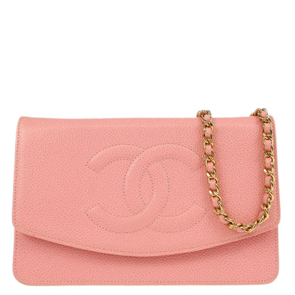 Chanel 2005-2006 Pink Caviar Timeless WOC Chain Shoulder Wallet Bag
