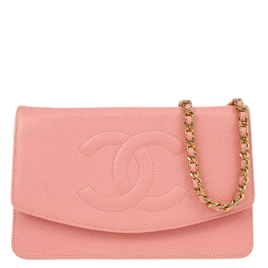 Chanel 2005-2006 Pink Caviar Timeless WOC Chain Shoulder Wallet Bag