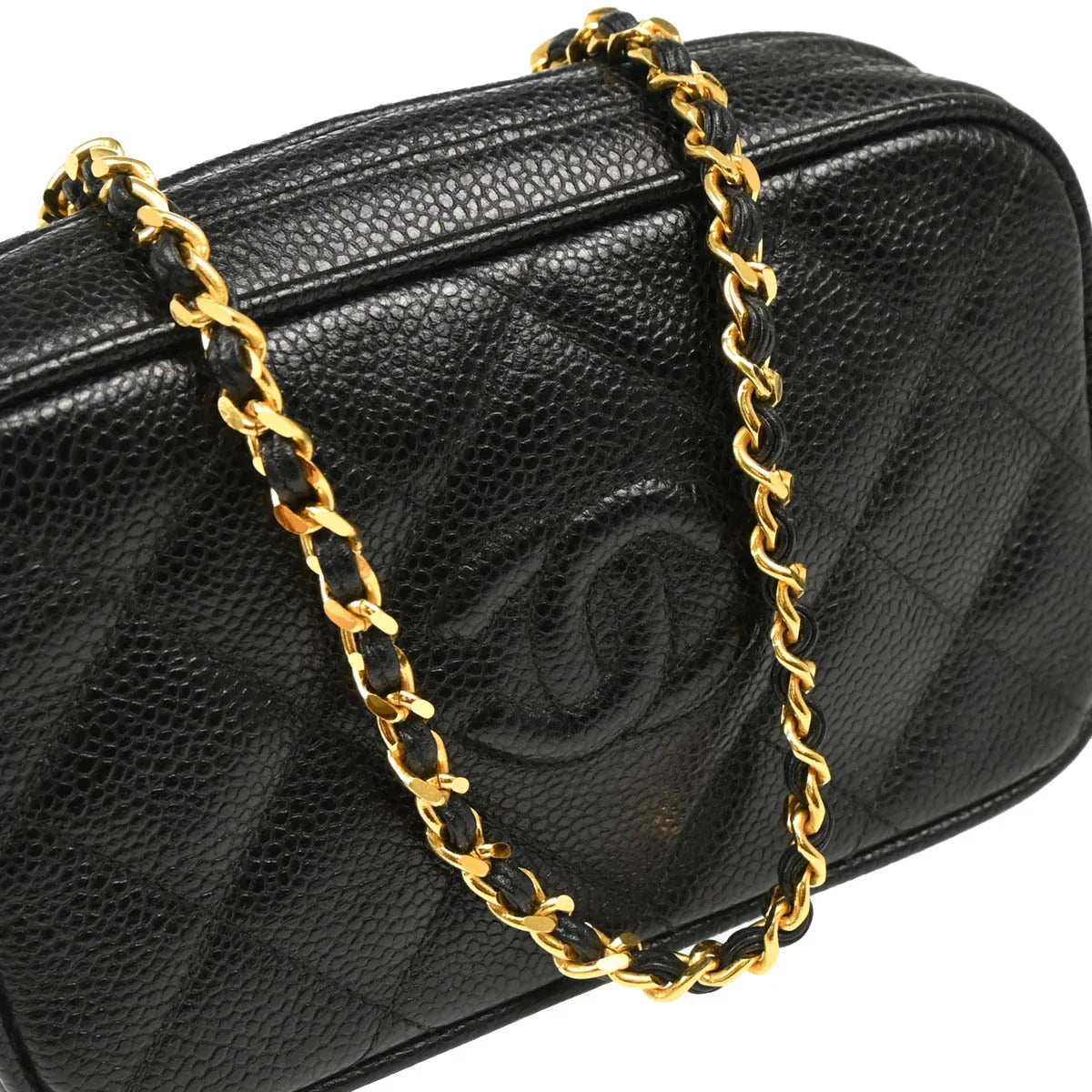 Chanel 1991-1994 Black Caviar Camera Bag Mini