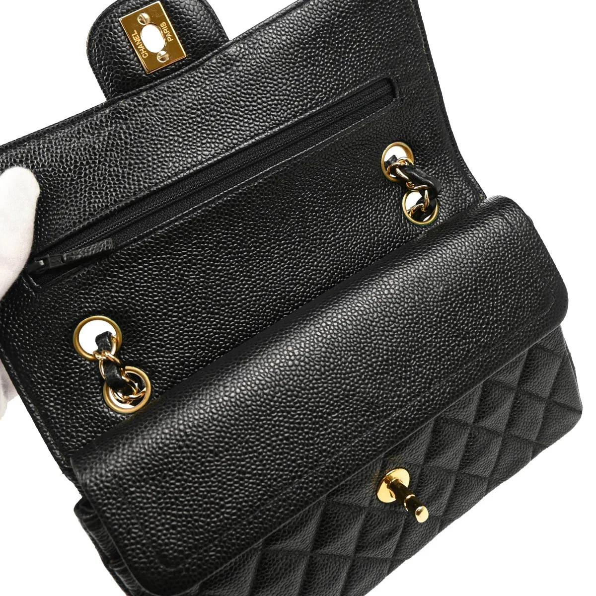 Chanel 2001-2003 Black Caviar Small Classic Double Flap Shoulder Bag