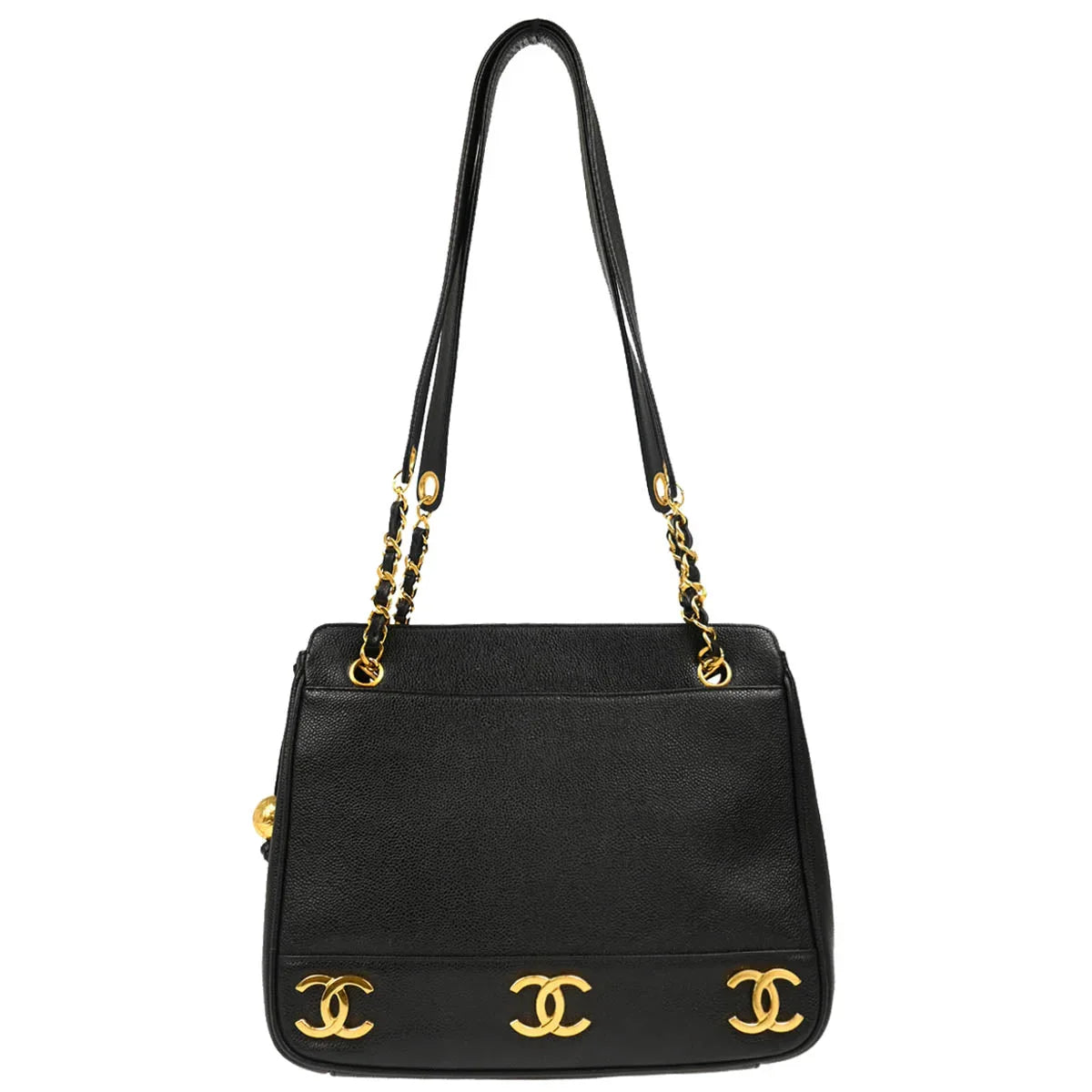 Chanel 1994-1996 Black Caviar Triple CC Shoulder Tote Bag