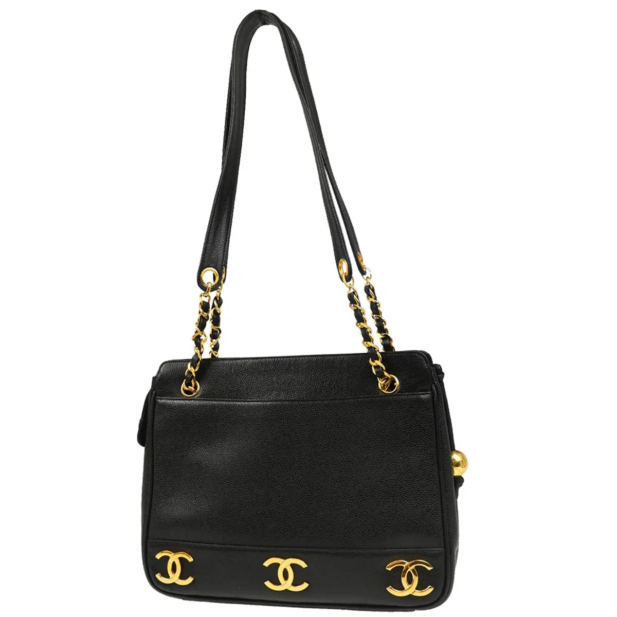 Chanel 1994-1996 Black Caviar Triple CC Shoulder Tote Bag