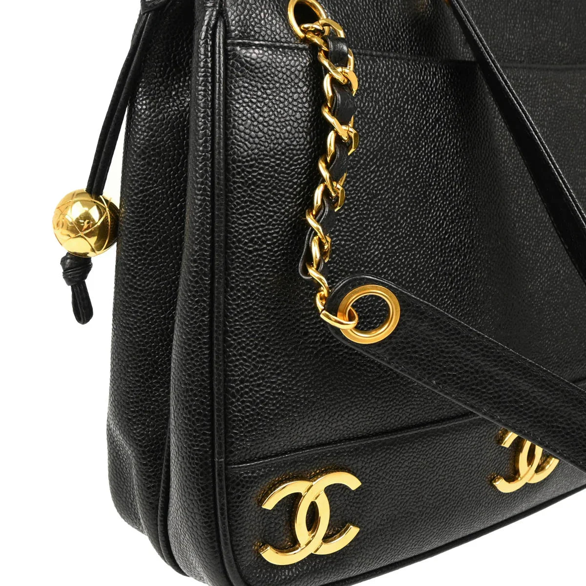 Chanel 1994-1996 Black Caviar Triple CC Shoulder Tote Bag
