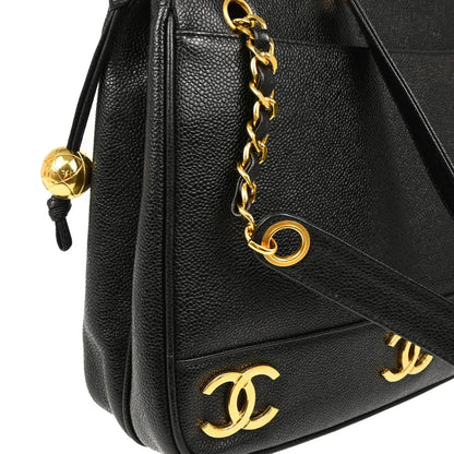 Chanel 1994-1996 Black Caviar Triple CC Shoulder Tote Bag