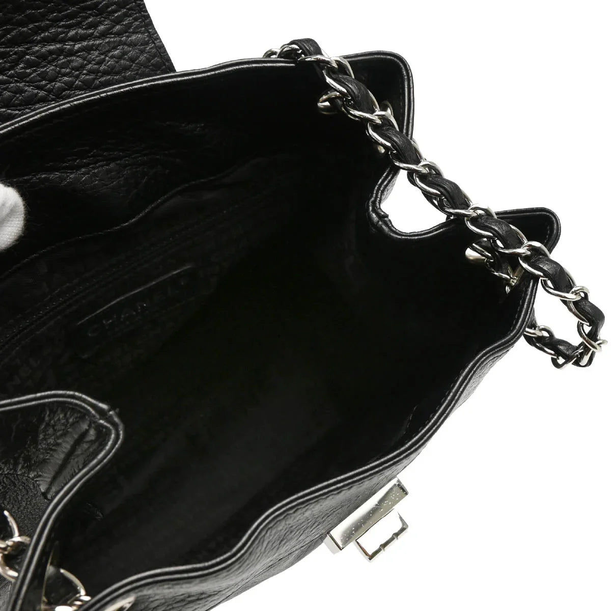Chanel 2003-2004 Black Calfskin Mademoiselle Lock Chain Shoulder Bag