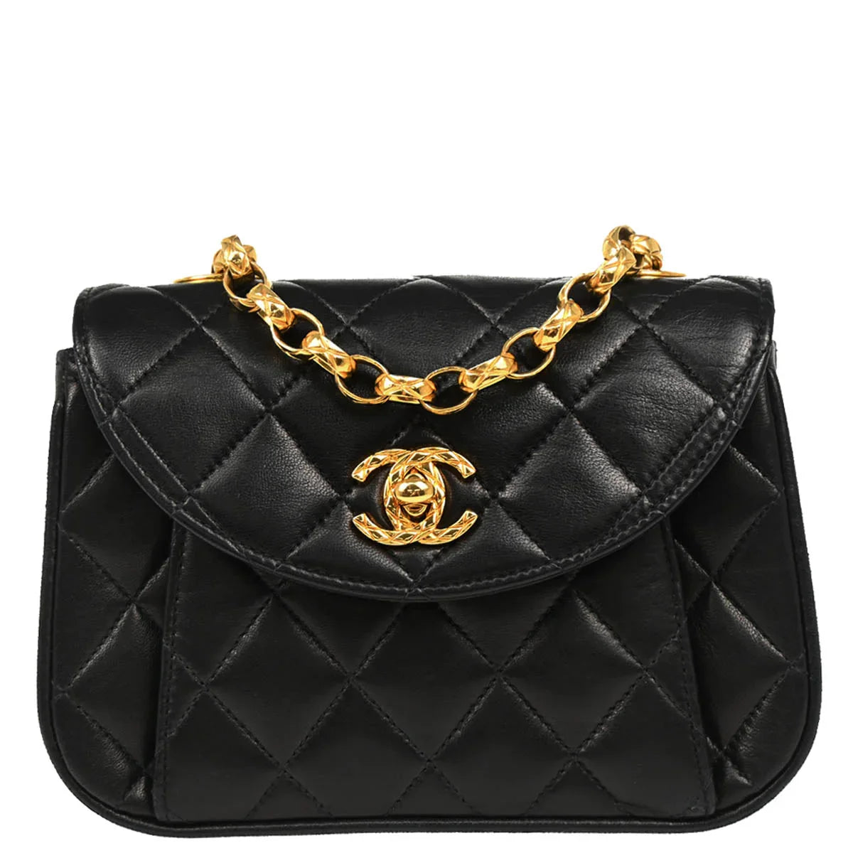 Chanel 1991-1994 Black Lambskin Chain Shoulder Bag