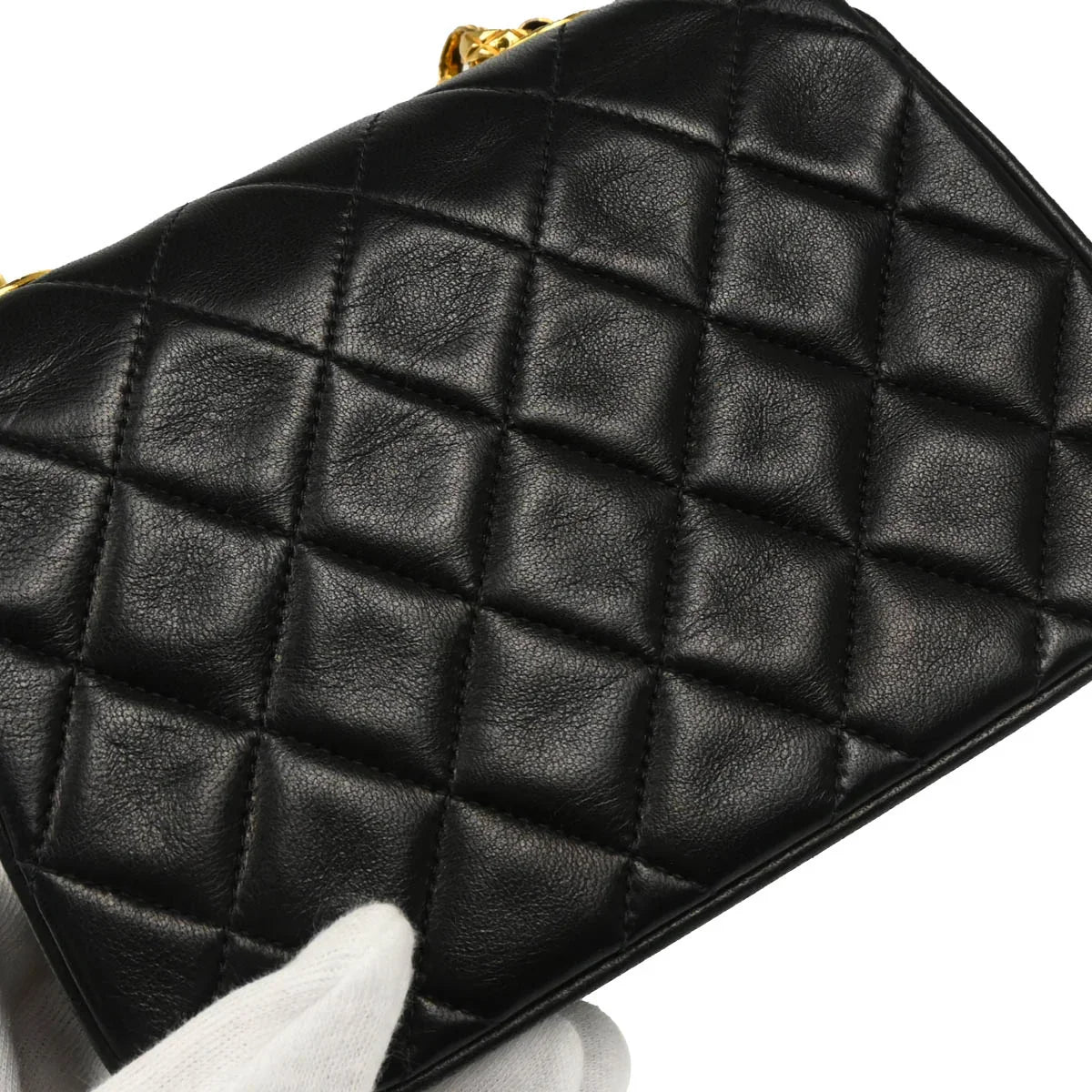 Chanel 1991-1994 Black Lambskin Chain Shoulder Bag