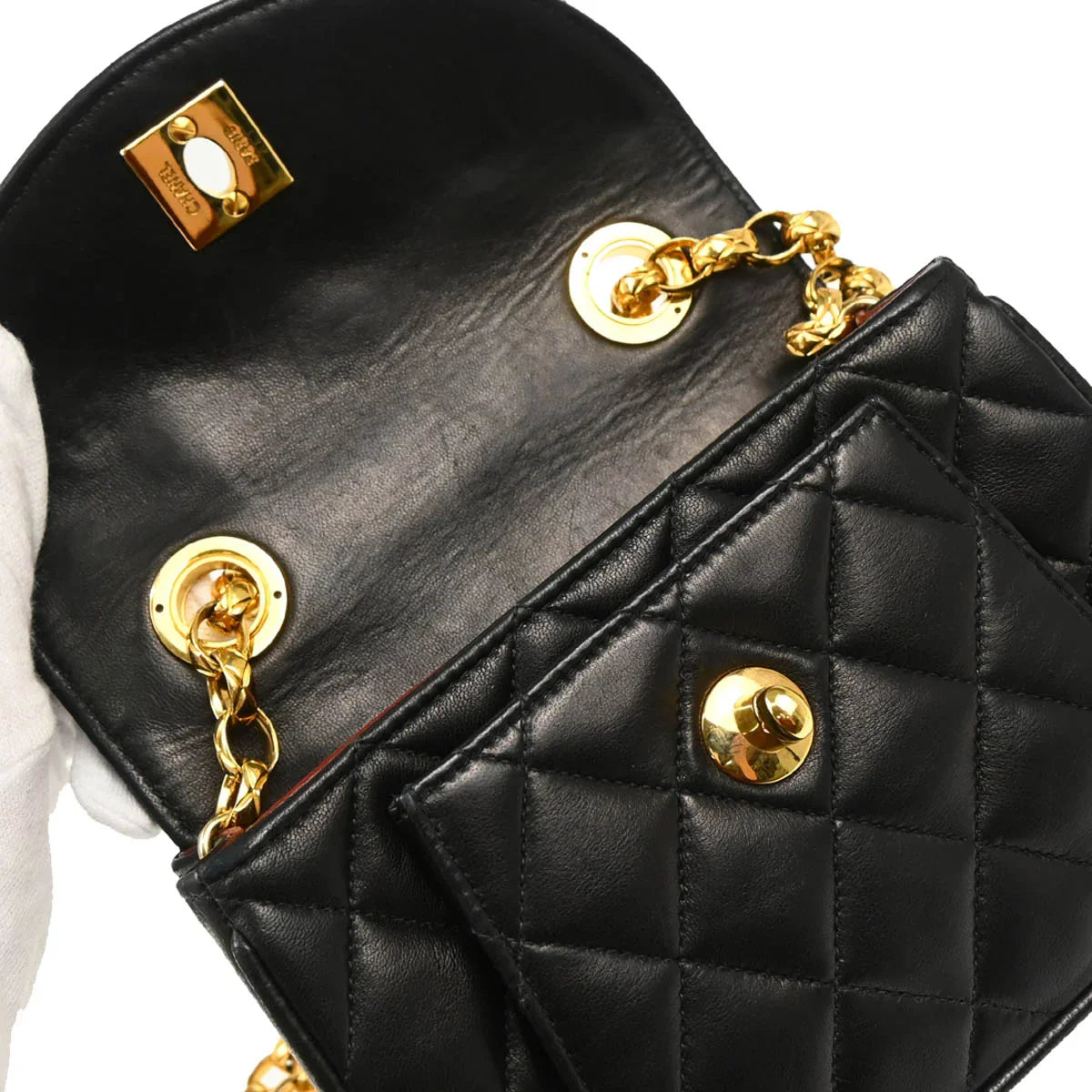 Chanel 1991-1994 Black Lambskin Chain Shoulder Bag