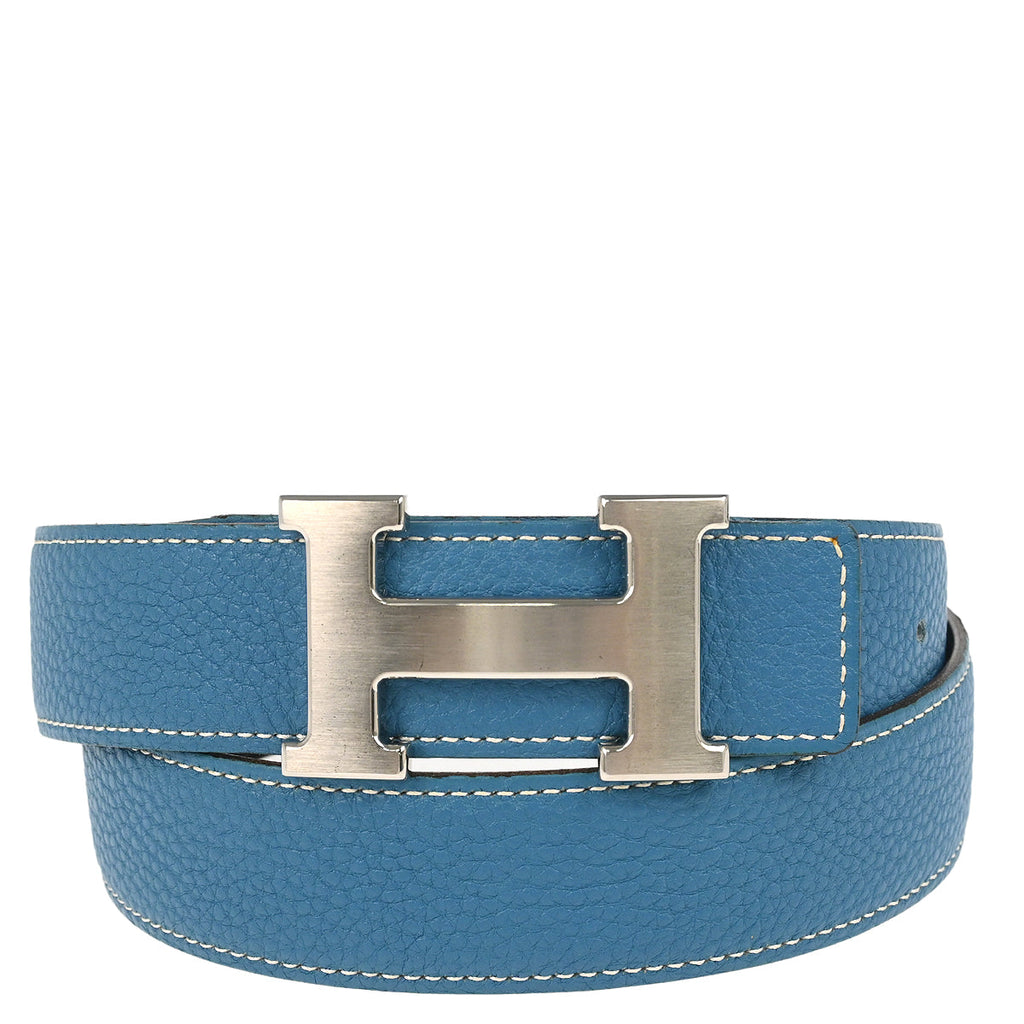 Hermes Blue Taurillon Clemence Reversible Belt #80 Small Hermes Blue Taurillon Clemence Reversible Belt #80 Small