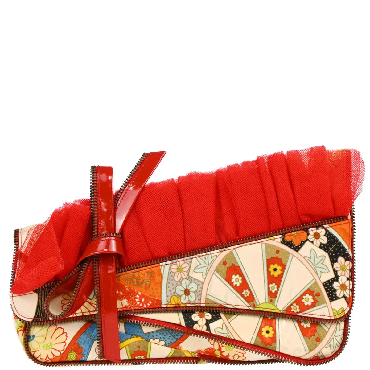 Christian 2001 Dior Multicolor Silk Embroidered Saddle Clutch
