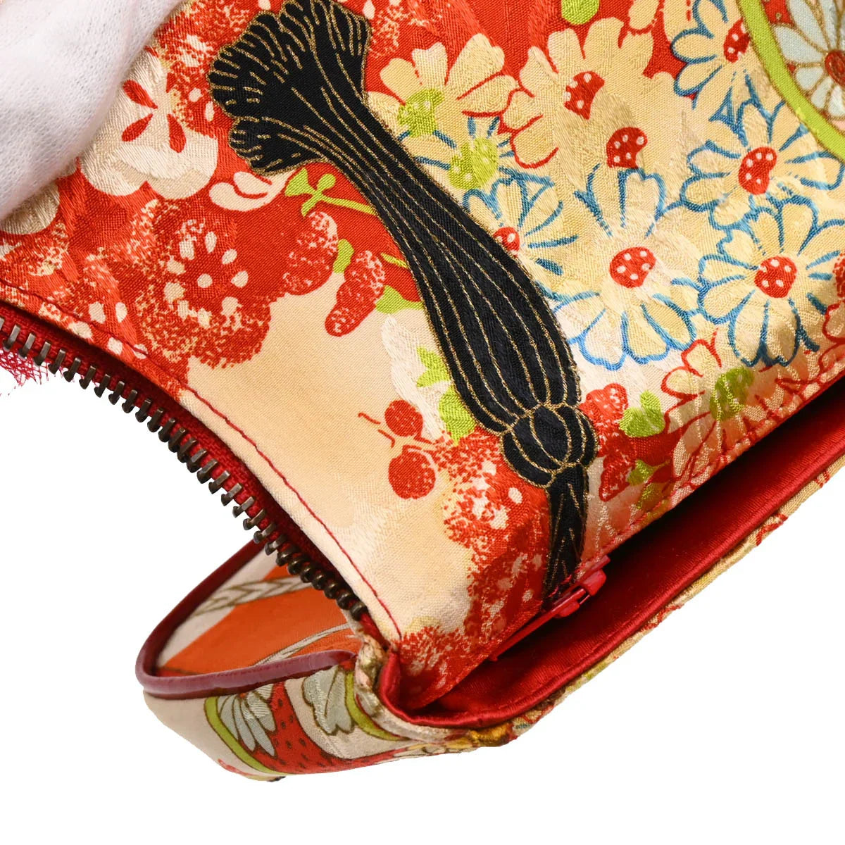 Christian 2001 Dior Multicolor Silk Embroidered Saddle Clutch