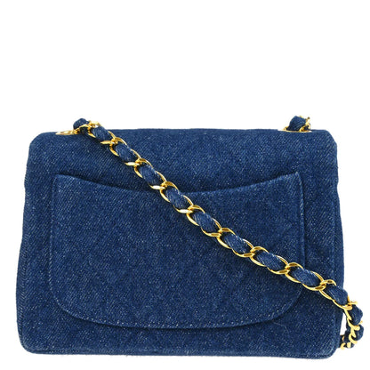 Chanel 1989-1991 Blue Denim Mini Classic Square Flap Shoulder Bag 17