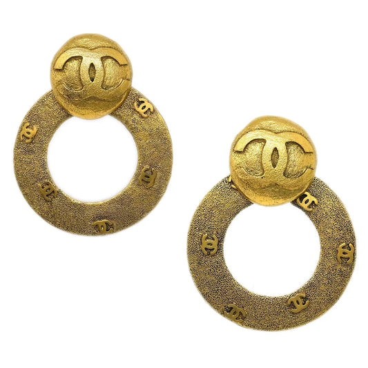 Chanel Dangle Hoop Earrings Clip-On Gold 29/2910