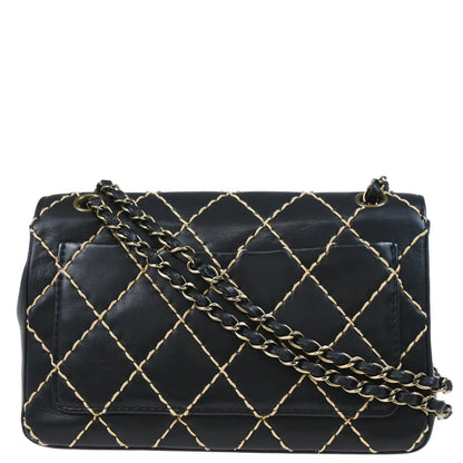 Chanel 2000-2002 Black Calfskin Wild Stitch Single Flap Shoulder Bag