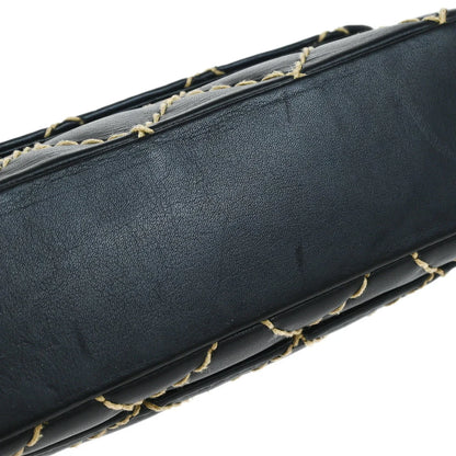 Chanel 2000-2002 Black Calfskin Wild Stitch Single Flap Shoulder Bag