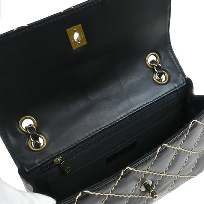 Chanel 2000-2002 Black Calfskin Wild Stitch Single Flap Shoulder Bag