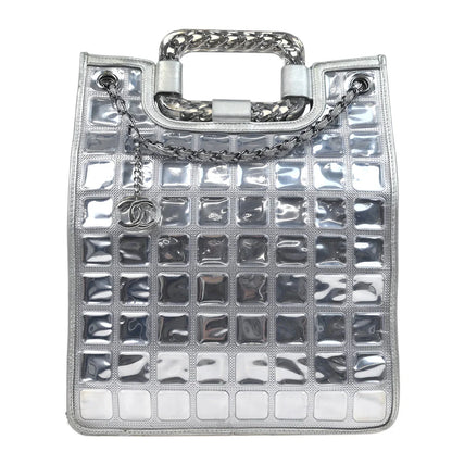 Chanel 2006-2008 Silver Vinyl Ice Cube Tote 2way Shoulder Handbag