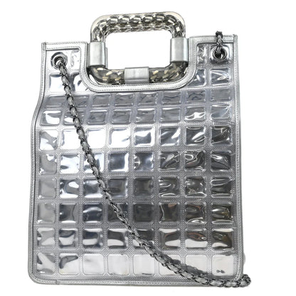 Chanel 2006-2008 Silver Vinyl Ice Cube Tote 2way Shoulder Handbag