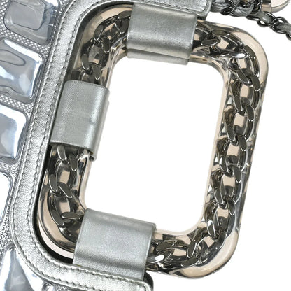 Chanel 2006-2008 Silver Vinyl Ice Cube Tote 2way Shoulder Handbag