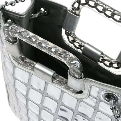 Chanel 2006-2008 Silver Vinyl Ice Cube Tote 2way Shoulder Handbag