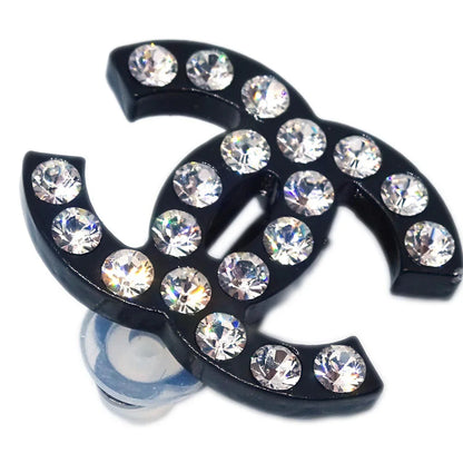 Chanel CC Earrings Clip-On Black Rhinestone 05A