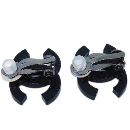 Chanel CC Earrings Clip-On Black Rhinestone 05A
