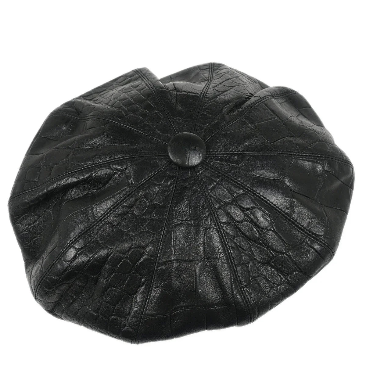 Christian Dior Black Embossed Leather Newsboy Cap Hat Small Good