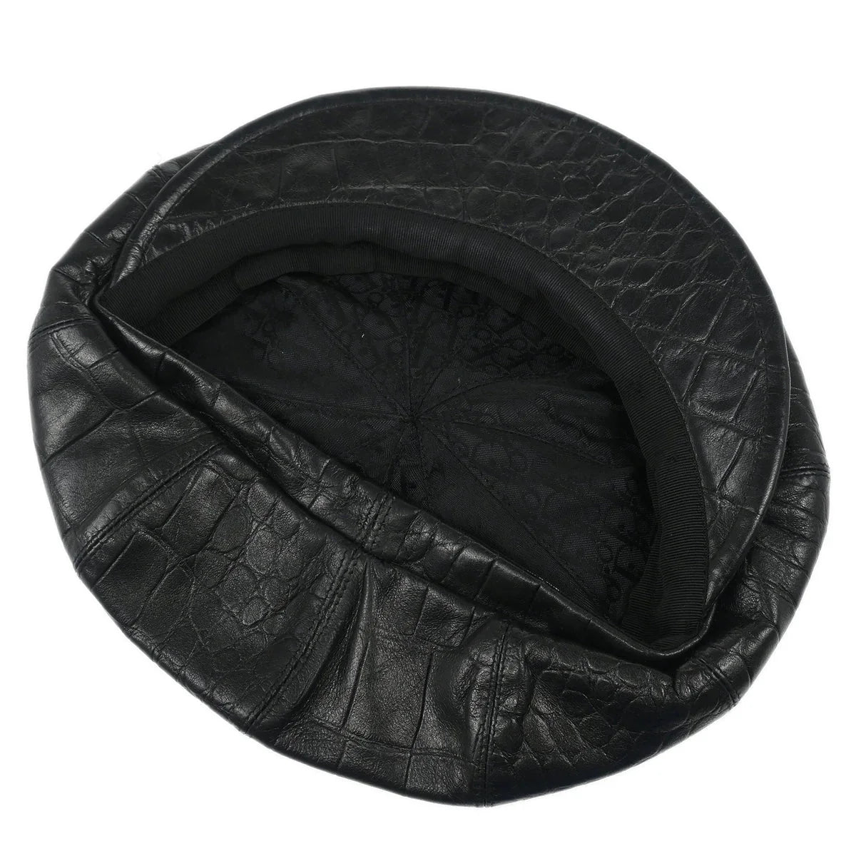 Christian Dior Black Embossed Leather Newsboy Cap Hat Small Good