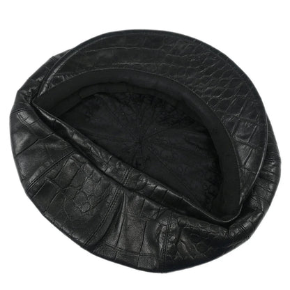 Christian Dior Black Embossed Leather Newsboy Cap Hat Small Good