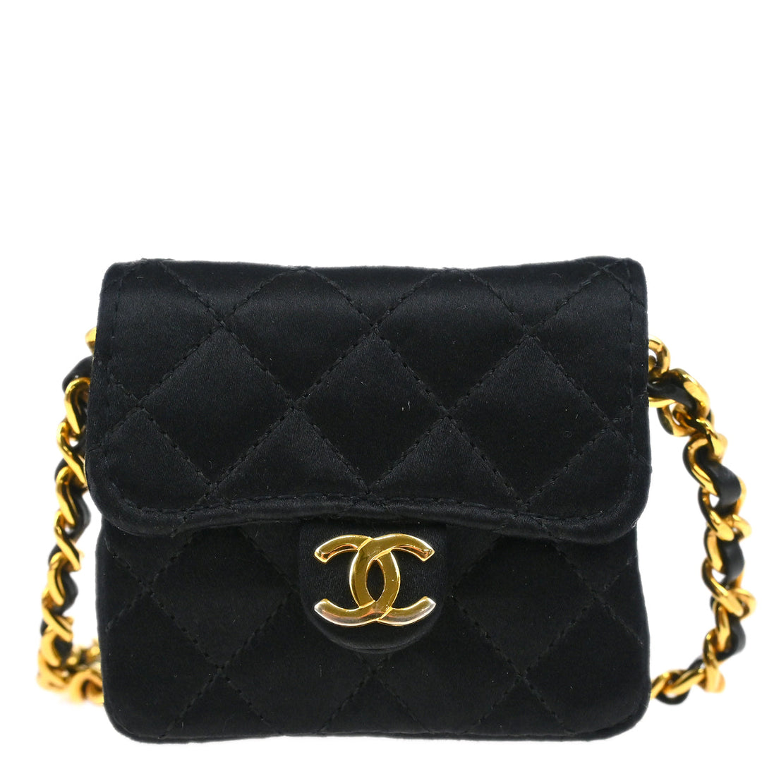 Chanel 1989-1991 Black Satin Classic Flap Micro Chain Chanel 1989-1991 Black Satin Classic Flap Micro Chain