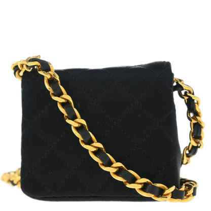 Chanel 1989-1991 Black Satin Classic Flap Micro Chain Shoulder Bag